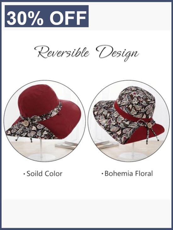 Wide Brim Reversible Bucket Sun Hat UPF 50+ Adjustable Drawstring Packable main image 3